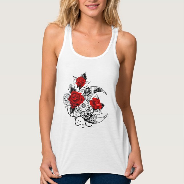 Camiseta Con Tirantes Media luna mecánica con rosas rojas (Anverso)