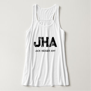CAMISETA CON TIRANTES MONOGRAMA DE TRES LETRAS NEGRO MINIMALISTA NOMBRE