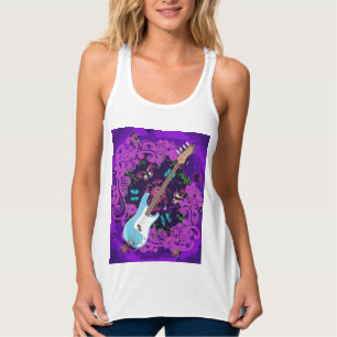 Camiseta Con Tirantes Morado Floral Azul Bass Guitarra Racerback Tank To