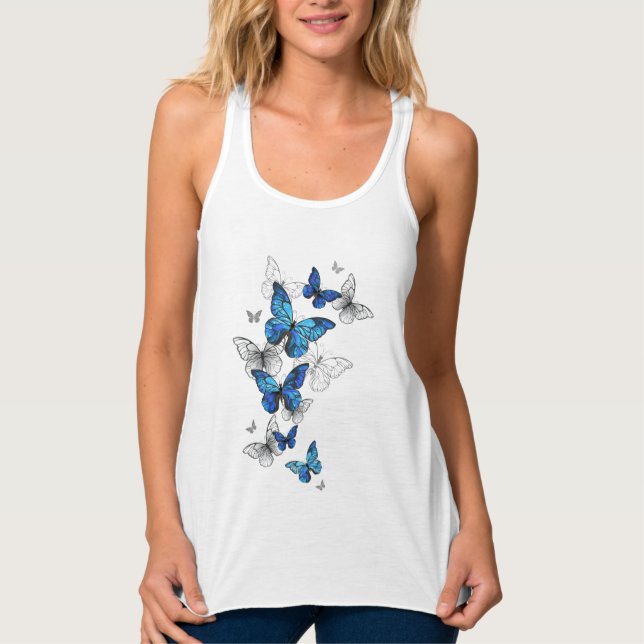 Camiseta Con Tirantes Morfo de las mariposas voladoras azules (Anverso)