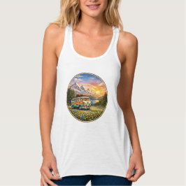 Camiseta Con Tirantes Mountain Sunset Wildflowers Retro Hippie Van Life