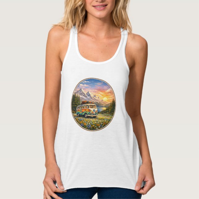Camiseta Con Tirantes Mountain Sunset Wildflowers Retro Hippie Van Life (Anverso)