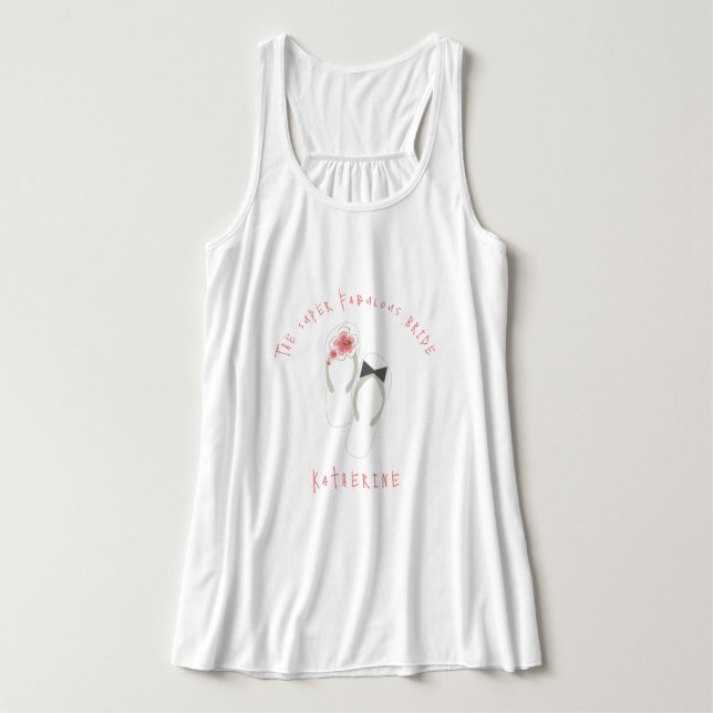 Camiseta Con Tirantes Mr & Mrs Flip Flops Pink Hibiscus Beach Wedding (Diseño del anverso)