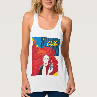 Camiseta Con Tirantes Mujer de moda con taza de café Pop Art