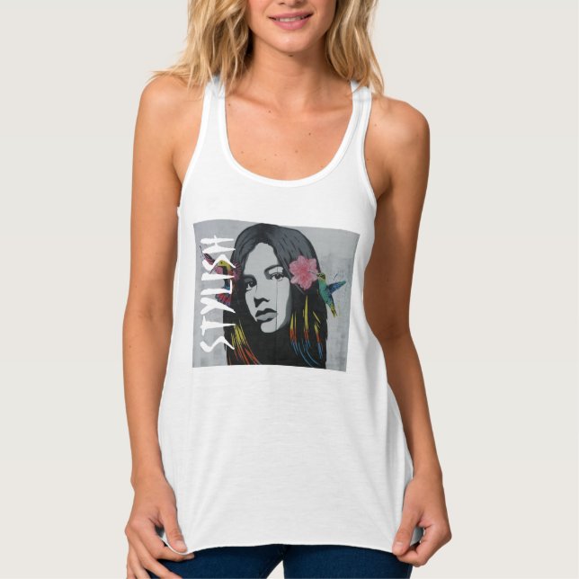 Camiseta Con Tirantes Mujer moderna arte linda novia de pintura (Anverso)