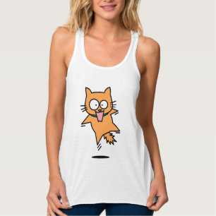 Camiseta Con Tirantes Naranja de gato asustado salta sorprendido diverti