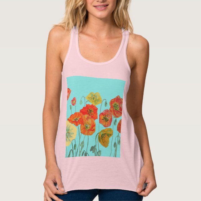 Camiseta Con Tirantes Naranja Rojo Poppy flor acuática Aqua Art Flower (Anverso)