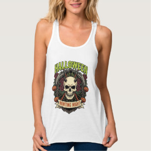 Camiseta Con Tirantes Noche de caza de Halloween Cuernos Calavera Rosas