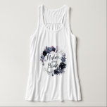 Camiseta Con Tirantes Nocturna floral Madre de la novia<br><div class="desc">Nocturna acuarela floral Lush Diseño de Flores con Estrellas Pintadas a mano, Vinas, Hojas, Foliage. Azul marino colorido, azul turbio, gris oscuro casi negro y toques de color rosa malva. Con elementos de la línea dibujada a mano, Moda suave con letras de pincel y elegante corona floral - Madre de...</div>