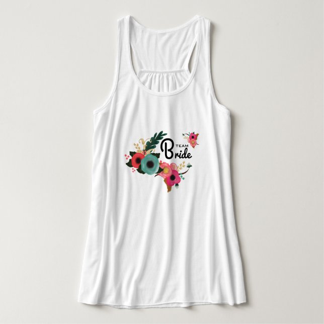 Camiseta Con Tirantes Novia del equipo. Fiesta Floral de Bachelorette (Diseño del anverso)