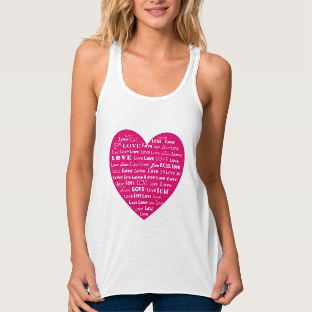 Camiseta Con Tirantes Nube de palabras de amor - blanco en rosa fucsia (Anverso)