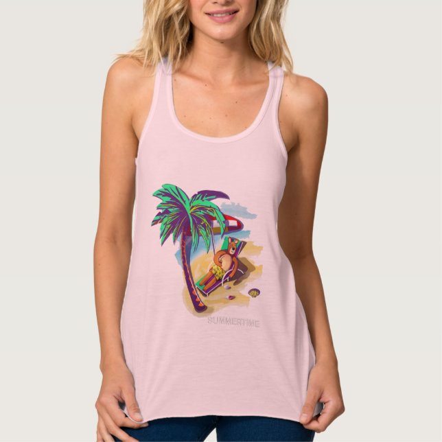 Camiseta Con Tirantes Oso de verano relajante en la playa tropical (Anverso)