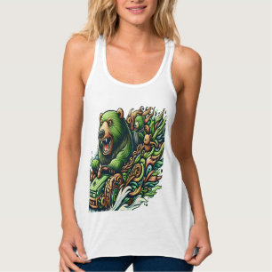 Camiseta Con Tirantes Osos animados montando un auto verde