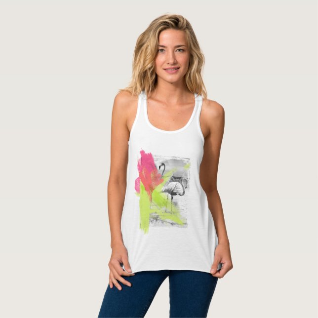 Camiseta Con Tirantes Paint Brush Stroke Beach Flamingo Bird, Racerback (Anverso completo)