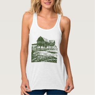 Camiseta Con Tirantes Paisaje campestre estilo madera casa de campo