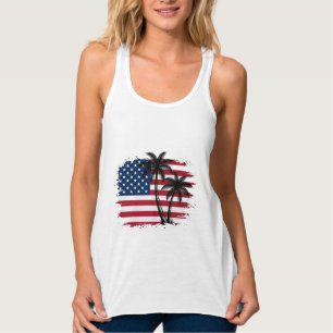 Camiseta Con Tirantes Palmera Bandera Americana Arte Vectorial Playa Pat