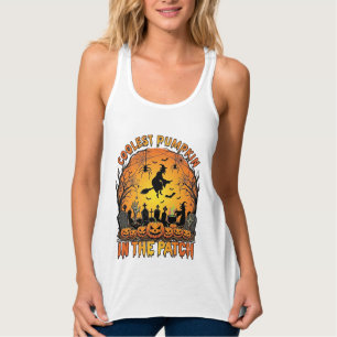 Camiseta Con Tirantes Parche de Calabaza más Cool Halloween Bruja Arañas