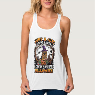 Camiseta Con Tirantes Pastor Alemán Halloween Perro Bruja Sombrero Calab