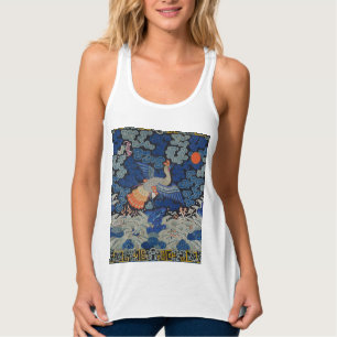 Camiseta Con Tirantes Patrón de grulla china vintage: azul imperial