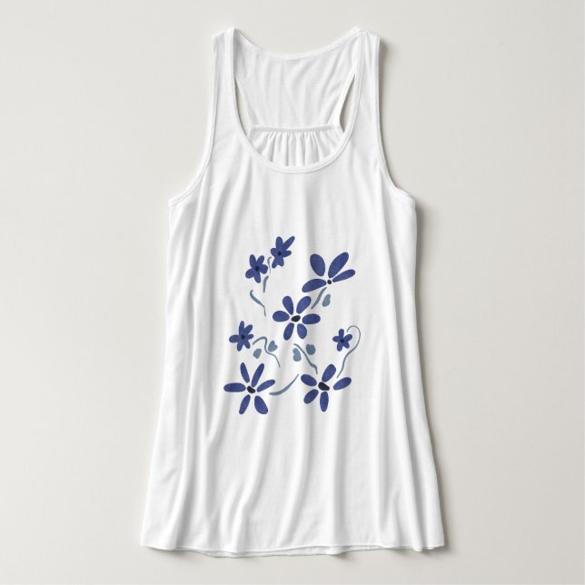 Camiseta Con Tirantes Pequeñas Flores Románticas Azules (Diseño del anverso)