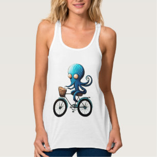 Camiseta Con Tirantes Pequeño pulpo azul lindo en una bicicleta
