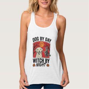 Camiseta Con Tirantes Perro De Día Bruja De Noche Vintage Halloween Perr