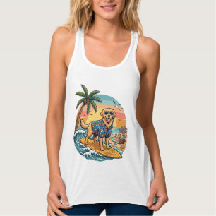 Camiseta Con Tirantes Perro Retriever Dorado Surfing Tabla de Surf Atard