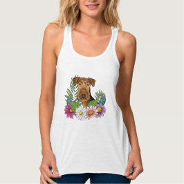 Camiseta Con Tirantes Perro Terrier Airedale Cabeza con flores bonitas