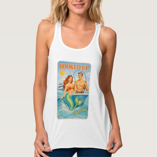 Camiseta Con Tirantes Pin-Up Sirena de Pesca Enganchada Funny Retro Fish (Anverso)