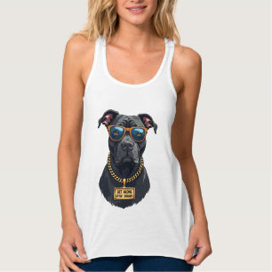 Camiseta Con Tirantes Pitbull Genial Vintage con Gafas de Sol y Cadena d
