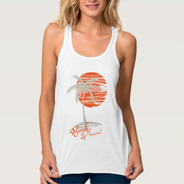 Camiseta Con Tirantes ¡PLAYA POR FAVOR! Sunset y Palm Tree (Anverso)