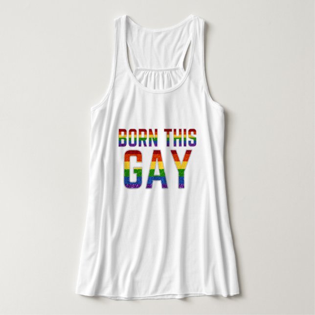 Camiseta Con Tirantes PURPURINA LGBT del arcoiris nació este gay (Diseño del anverso)