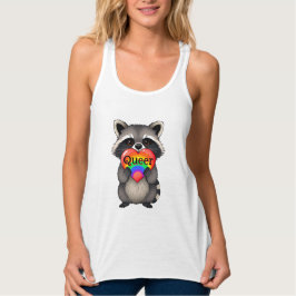 Camiseta Con Tirantes Queer | Raccoon con corazón arcoiris