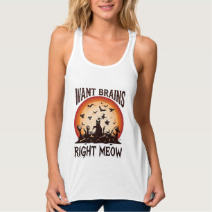 Camiseta Con Tirantes Quiero Cerebros Ahora Gatos Negros De Halloween Na
