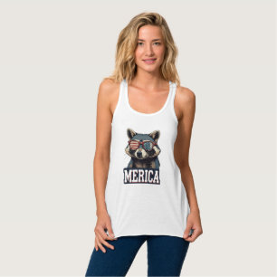 Camiseta Con Tirantes Raccoon Merica 4 de julio patriótico