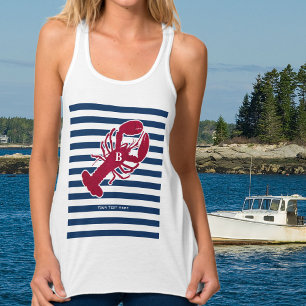 Camiseta Con Tirantes Raya blanca azul del monograma rojo náutico de la