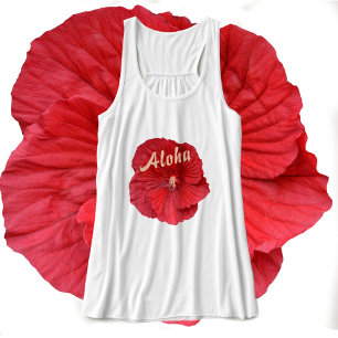 Camiseta Con Tirantes Red Hibiscus Hawaiian Aloha Floral