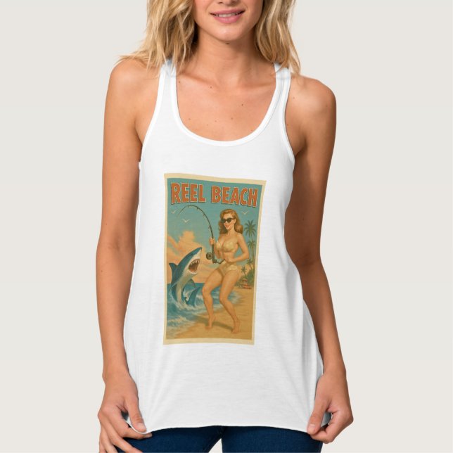 Camiseta Con Tirantes Reel Beach Shark Fishing Pin-Up Retro Coastal Life (Anverso)