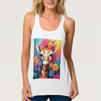 Camiseta Con Tirantes Retrato de jirafa floral-9320