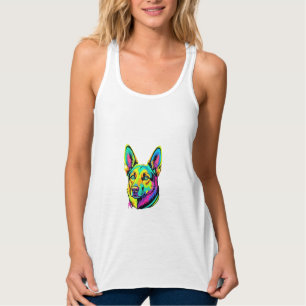 Camiseta Con Tirantes Retrato vectorial colorido de perro neon