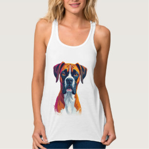 Camiseta Con Tirantes Retrato vintage de perro boxer Splash de color art
