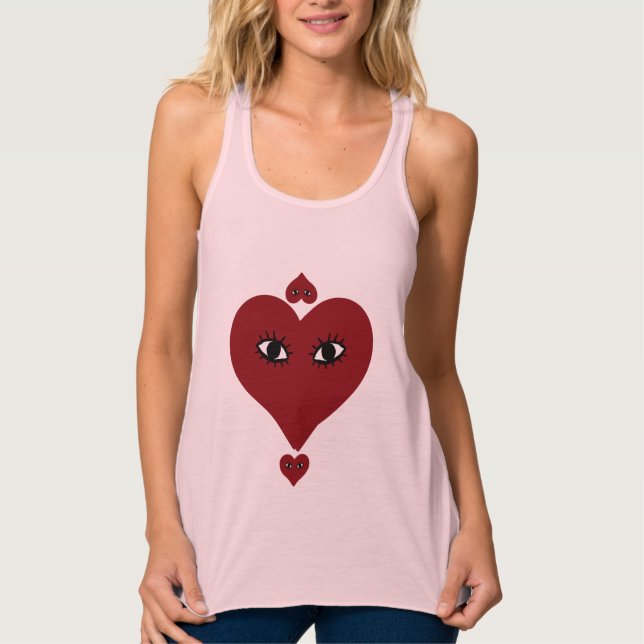 Camiseta Con Tirantes Rojo Cara de Corazón de Amor (Anverso)