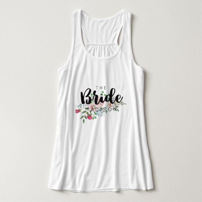 Camiseta Con Tirantes Rubefacción Rosa acuarela Boda floral Novia (Diseño del anverso)