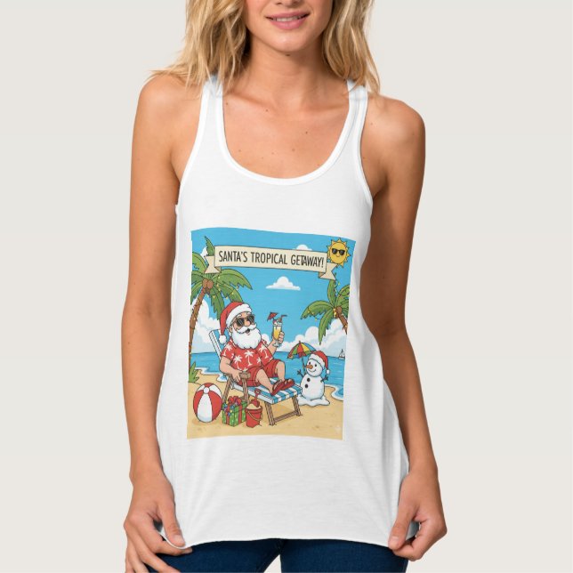 Camiseta Con Tirantes Santa y Snowman en la playa (Anverso)
