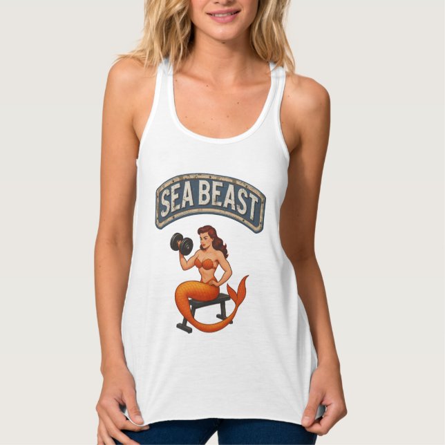 Camiseta Con Tirantes Sea Beast Gym Mermaid | Retro Pin-Up Activewear  (Anverso)