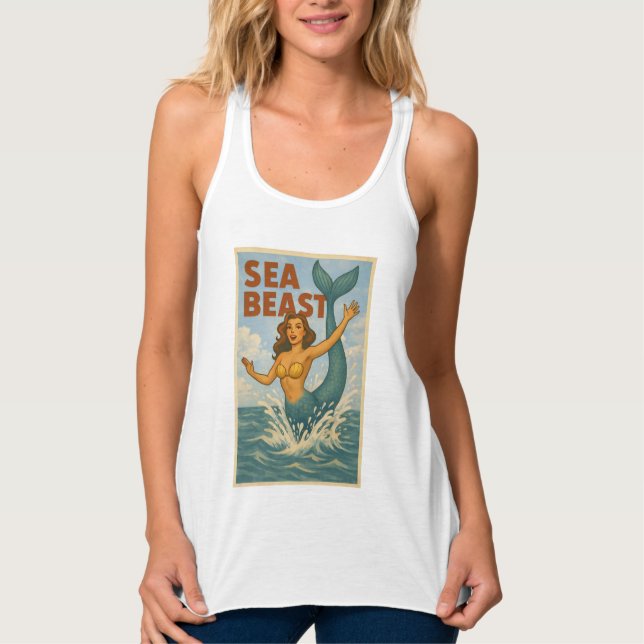 Camiseta Con Tirantes Sea Beast Retro Mermaid | Funny Coastal Beach Life (Anverso)