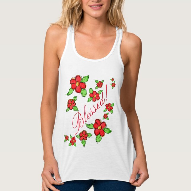 Camiseta Con Tirantes Señoras Red Floral Blessed Tank-Top (Anverso)