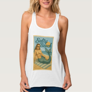 Camiseta Con Tirantes Sirena Pin-Up de Playa Salada   Gráfico Costero Re