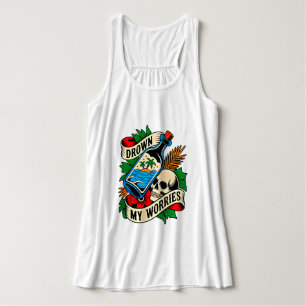 Camiseta Con Tirantes Skull & Sunset Tatuaje Tropical Idea de Regalo Ú