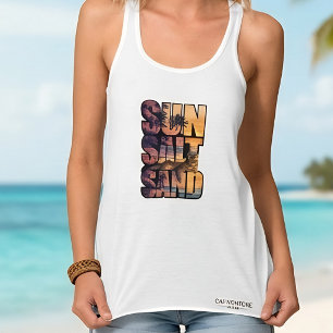 Camiseta Con Tirantes Sol Sal Arena Playa Gato Atardecer Paraíso